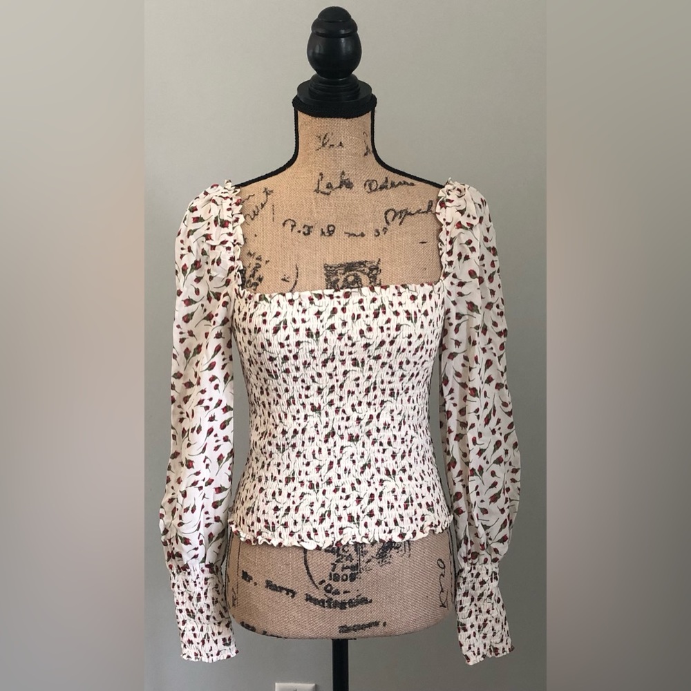 REFORMATION PUFF SMOCK SQUARE NECK FLORAL PRINCESSCORE COTTAGECORE ROYALCORE TOP